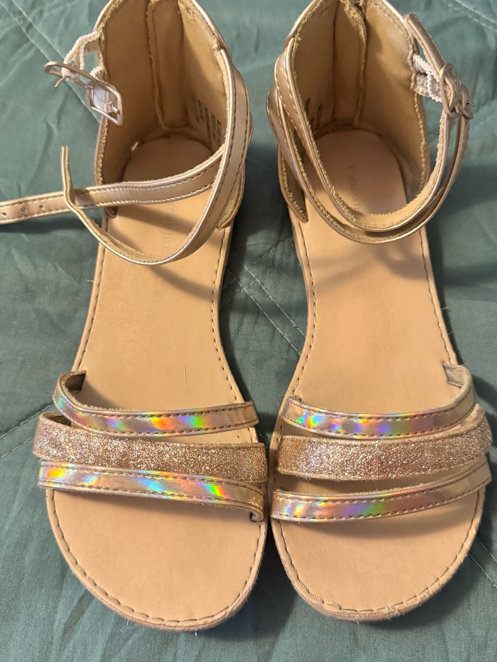 Girls' Gold Holographic Ankle-Strap Sandals